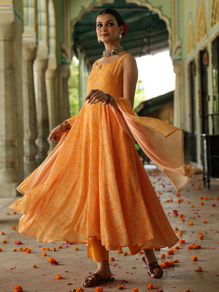 Women's Bandhani Flared Anarkali Kurta Set