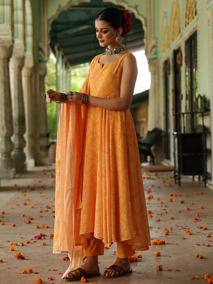 Women's Bandhani Flared Anarkali Kurta Set