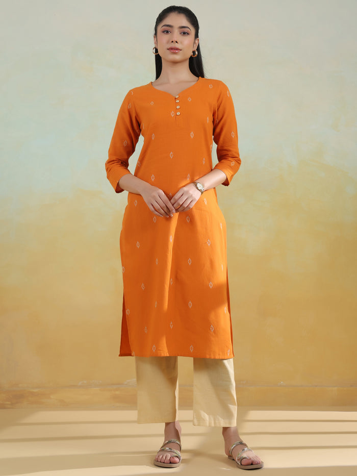 Women's Cotton Self Design Straight Kurta Set