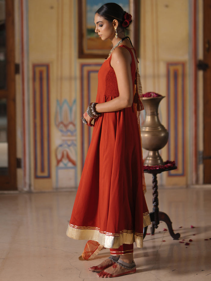 Women's Flared Anarkali Set with Dyed Dupatta