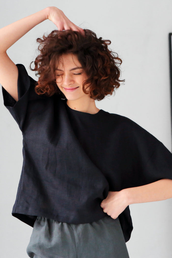 Women's Linen T-Shirt ASTER in Black