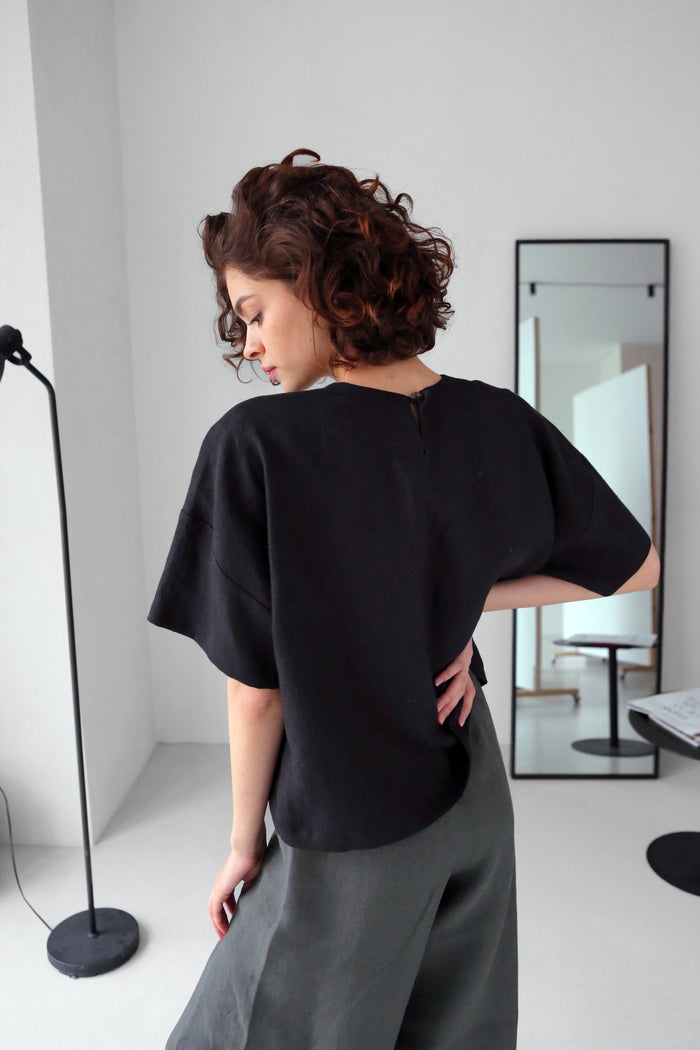 Women's Linen T-Shirt ASTER in Black