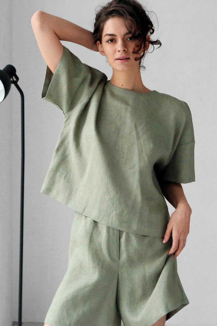 Women's Linen T-Shirt ASTER in Olive