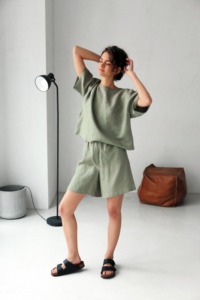 Women's Linen T-Shirt ASTER in Olive