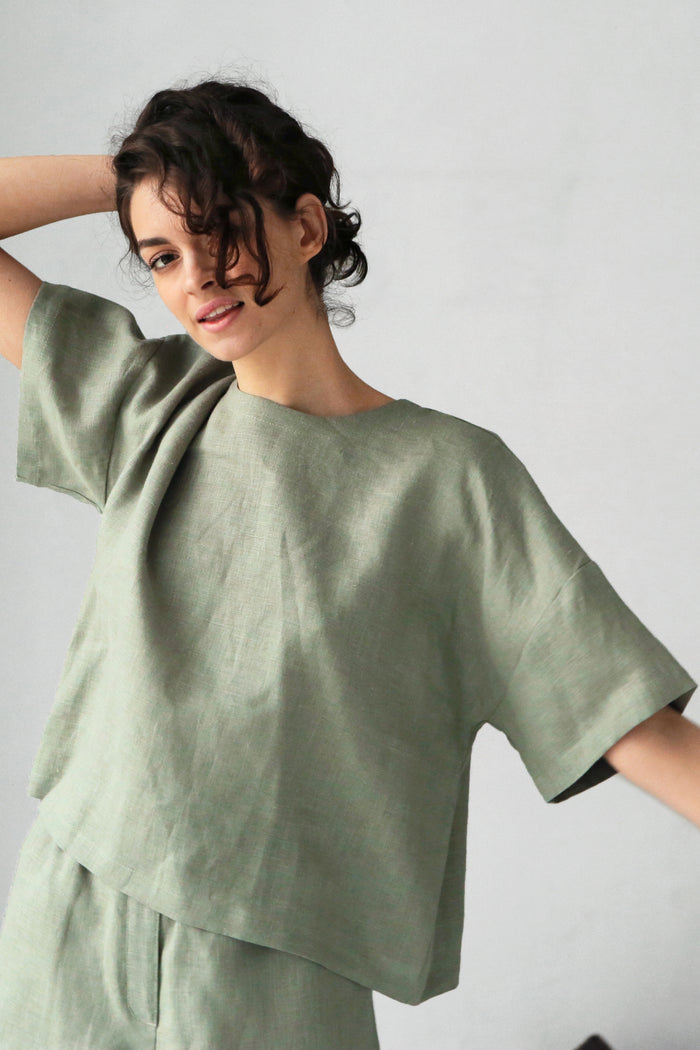 Women's Linen T-Shirt ASTER in Olive