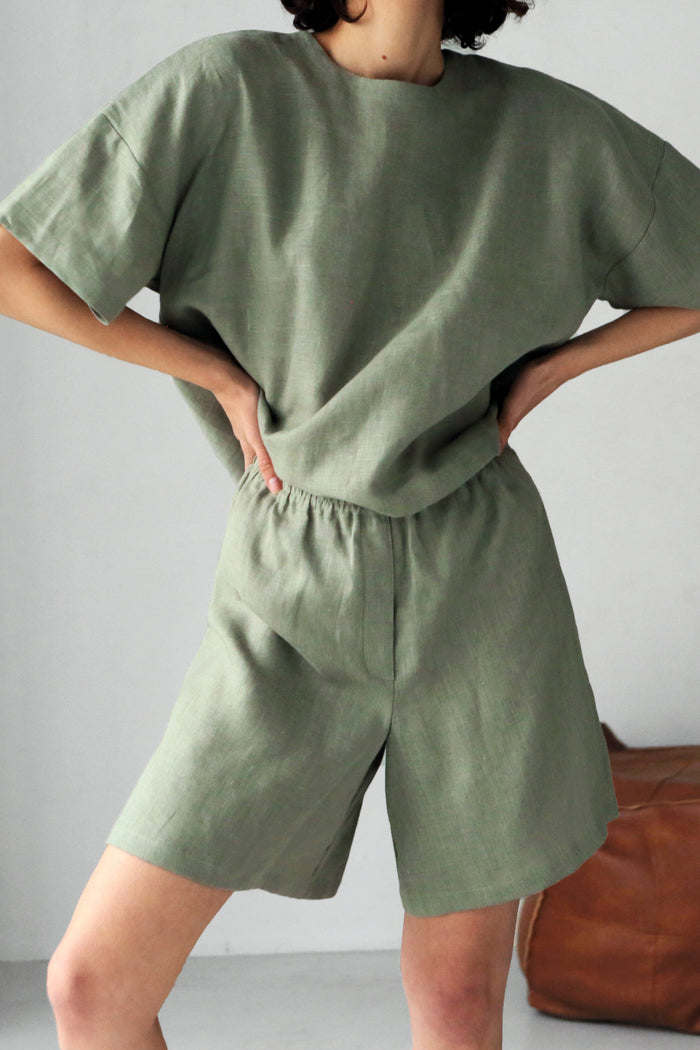 Women's Linen T-Shirt ASTER in Olive
