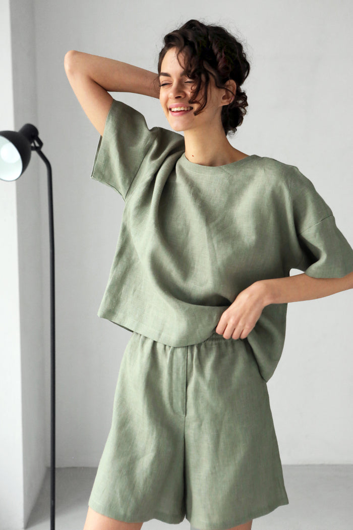 Women's Linen T-Shirt ASTER in Olive
