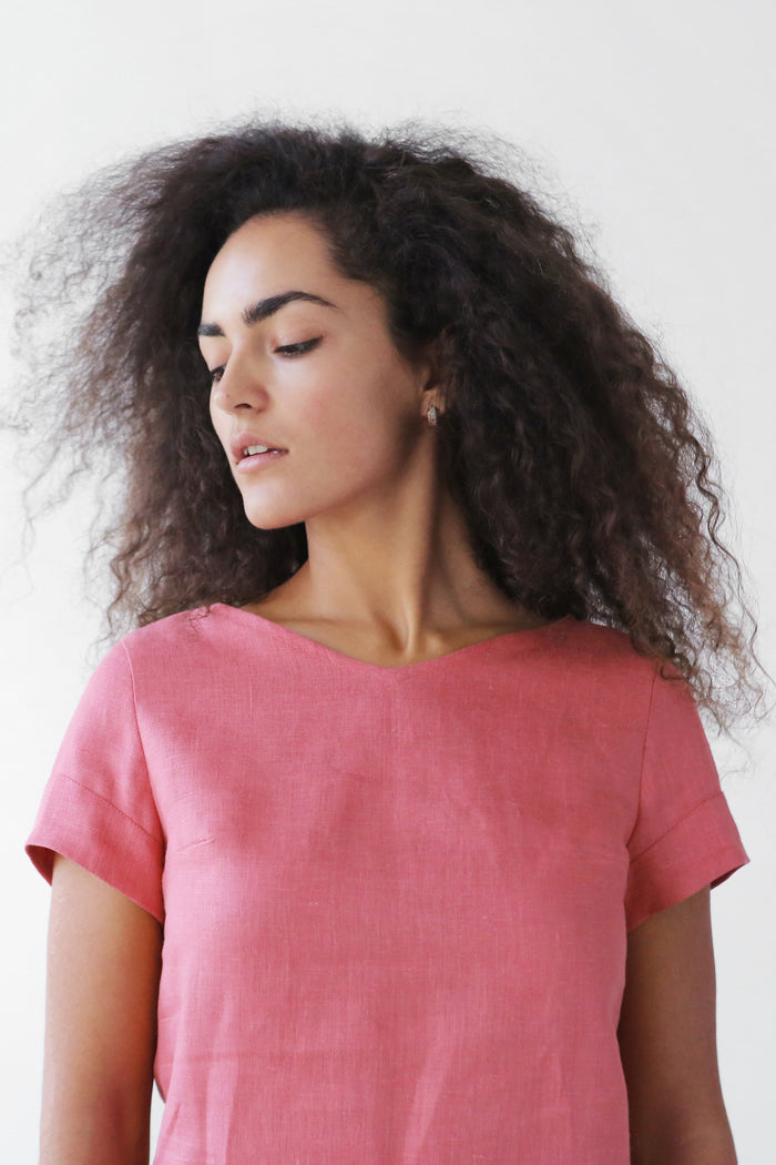 Women's Linen T-Shirt NERINE in Peach