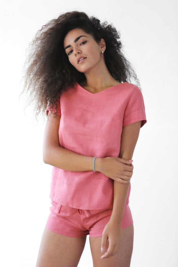 Women's Linen T-Shirt NERINE in Peach