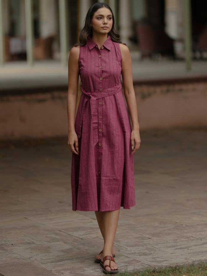 Women's Magenta Cotton A line Dress