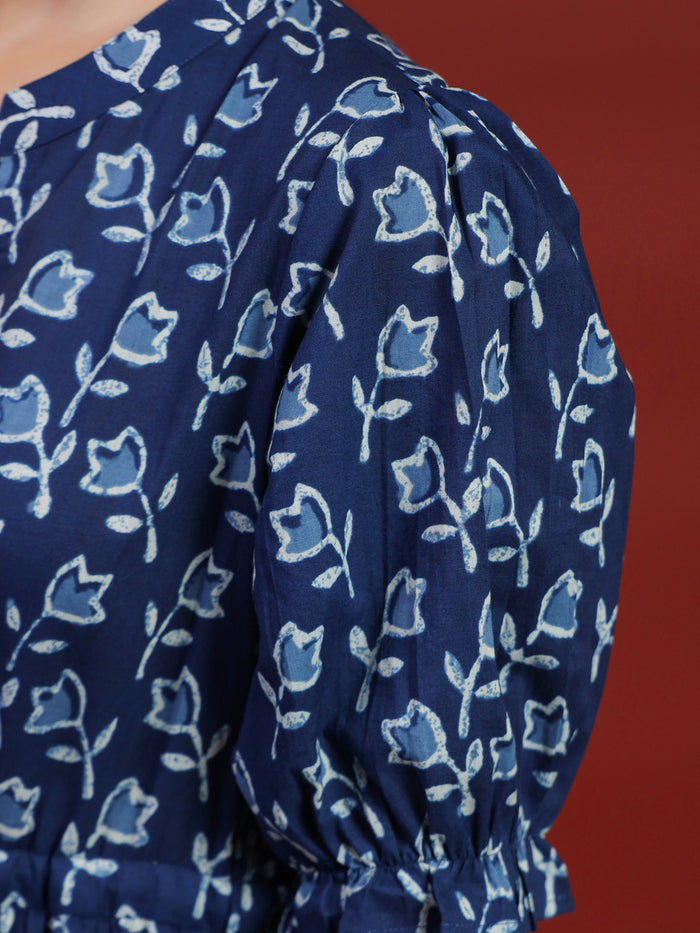 Women's Navy Blue Printed Tier Dress