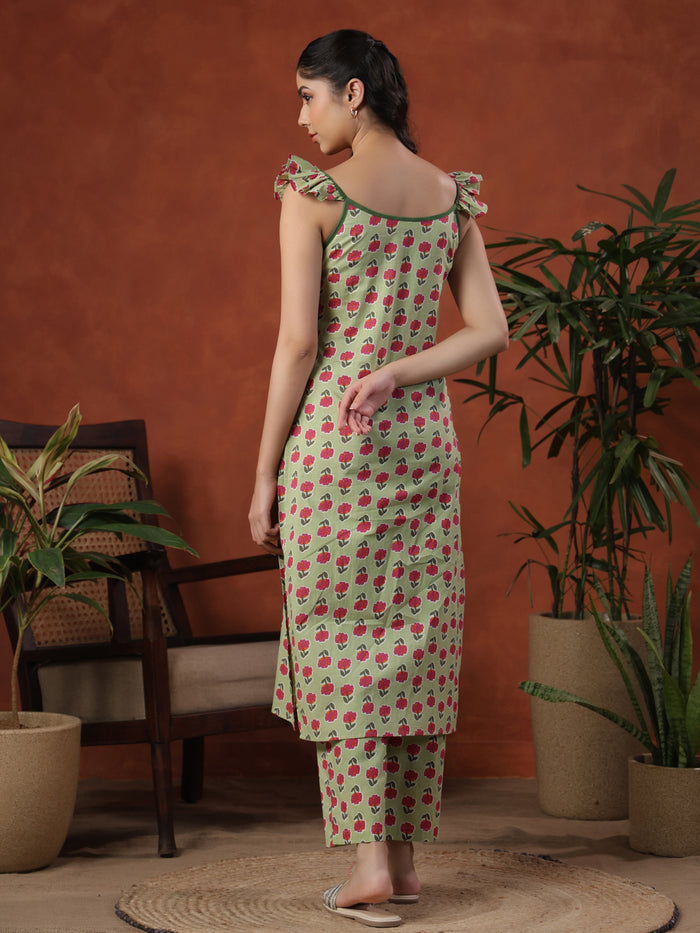 Women's Ruffled Sleeveless Straight Kurta Set