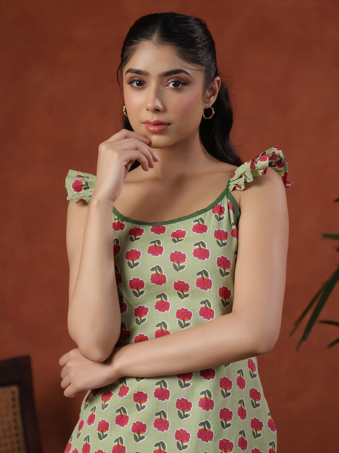 Women's Ruffled Sleeveless Straight Kurta Set