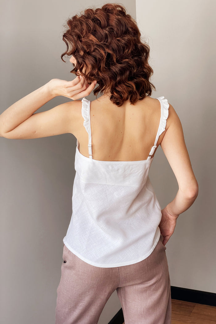 Women’s Ruffled Straps Linen Top FLORIN in Cream