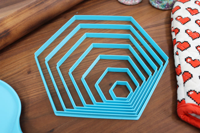XL Hexagon Cookie Cutters - 8in Through 1in - Concentric Cutter - All Sizes included - Decorative Fondant Cakes & Cookie Towers
