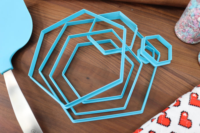 XL Hexagon Cookie Cutters - 8in Through 1in - Concentric Cutter - All Sizes included - Decorative Fondant Cakes & Cookie Towers