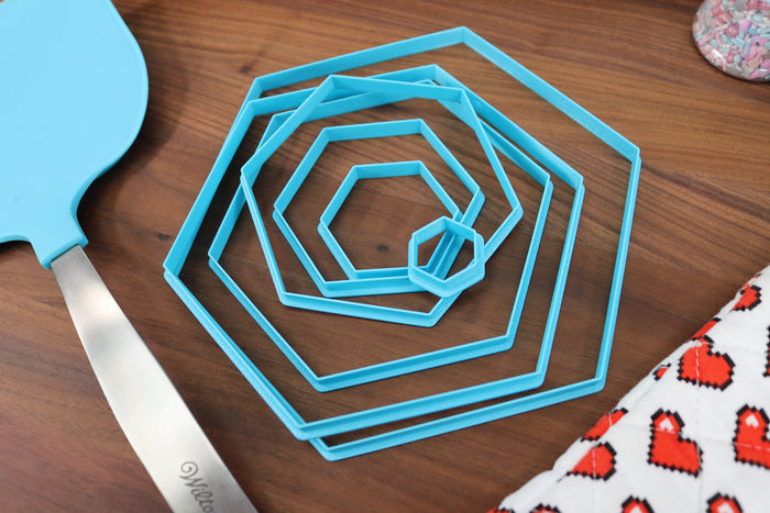 XL Hexagon Cookie Cutters - 8in Through 1in - Concentric Cutter - All Sizes included - Decorative Fondant Cakes & Cookie Towers