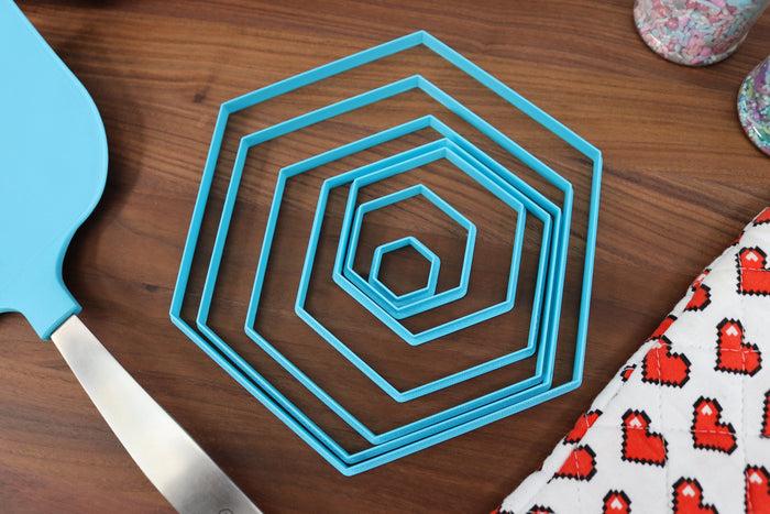 XL Hexagon Cookie Cutters - 8in Through 1in - Concentric Cutter - All Sizes included - Decorative Fondant Cakes & Cookie Towers