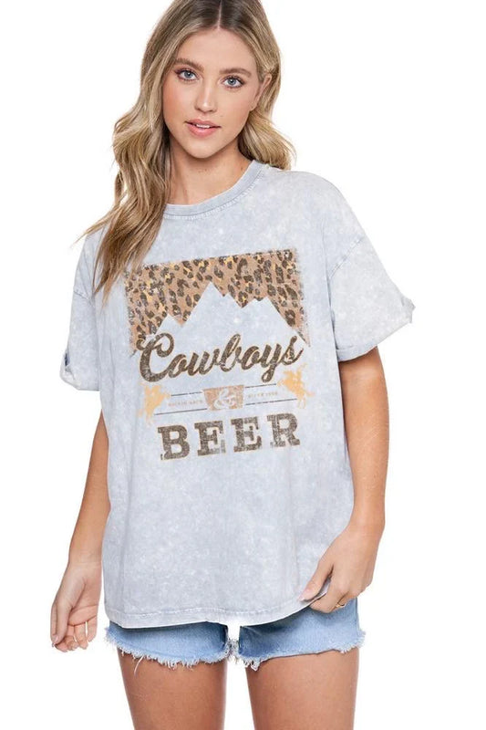 Zutter Cowboys & Beer Leopard Graphic Tee